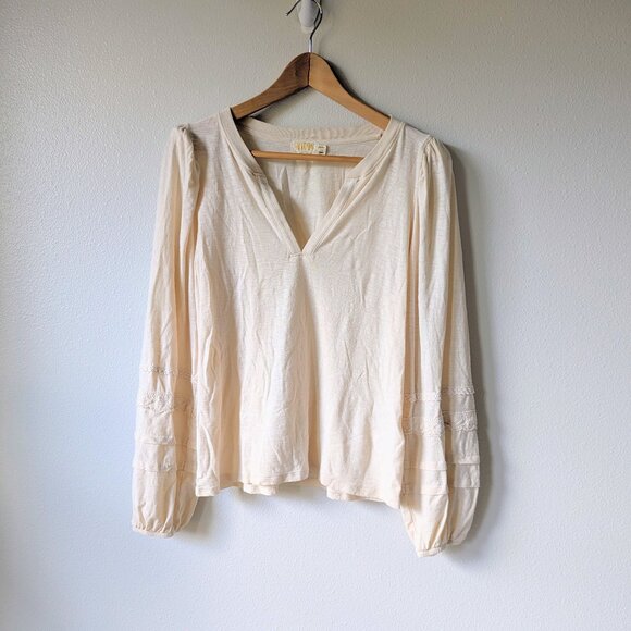 Nation LTD Arden Long Sleeve Blouse with Capped Shoulders in Parchment Size M - Picture 5 of 12